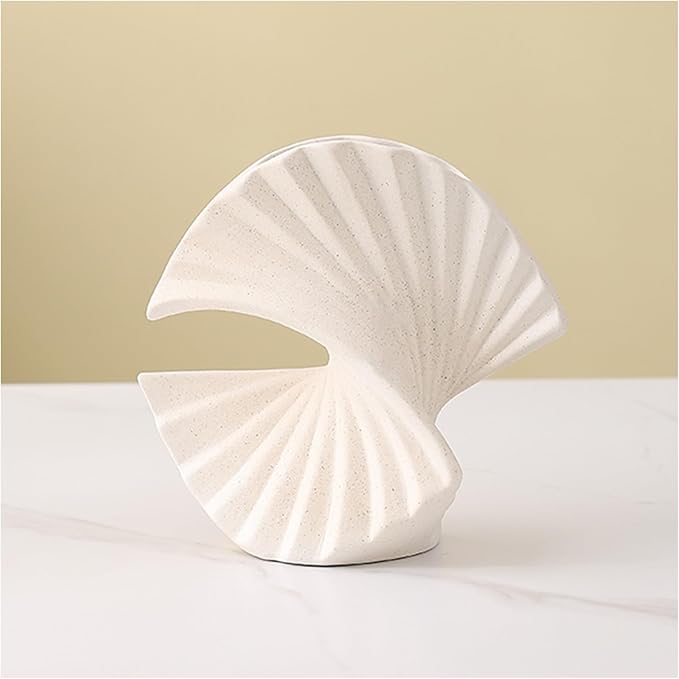 Ceramic Shell Shaped Vase,Handmade Textured Art Vases, Modern Minimalist Home Decor Accent Pieces for Mantel, Tabletop & Bedroom Decorative Display