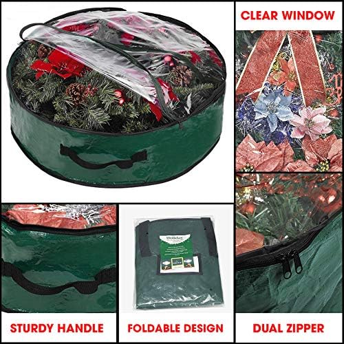 Propik Christmas Wreath Storage Bag 30" - Garland Holiday Container with Clear Window - Tear Resistant Fabric - 30" X 30" X 8" (Green)