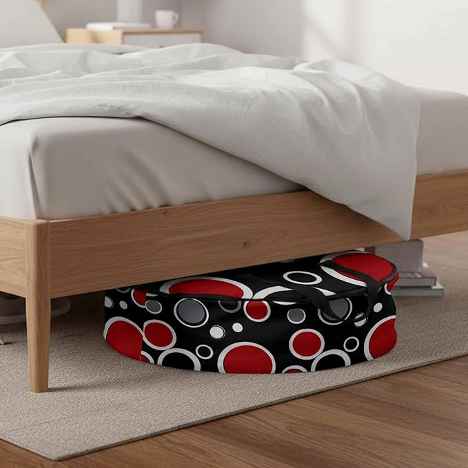 36 Inch Round Storage Bag 2 Pack,Abstract Red Black Circle Waterproof Wreath Storage Container with Handles&Zipper Color Block on Black Closet Organizer Bags Garland Box