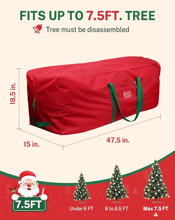 Christmas Tree Storage Bag, MaidMAX Christmas Tree Bag Fits Up to 7.5 ft Tall, Heavy-Duty 600D Oxford Fabric Christmas Tree Storage Box with Handles, Wide Opening Tree Storage Container (Red)