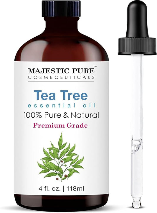 Majestic Pure Essential Oil with Glass Dropper - 100% Pure and Natural - Essential Oils for Diffuser, Aromatherapy, Soap and Candle Making, Tea Tree Essential Oil, Tea Tree Oil, 4 Fl Oz