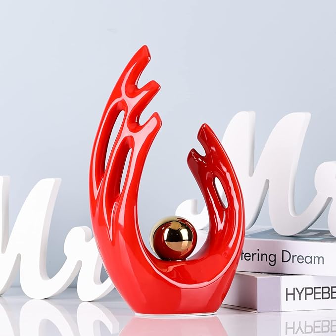 Red and Gold Modern Abstract Art Ceramic Statue and Sculpture,Red and Gold Home Decor Accents,Table Decoration for Living Room Office Dining Kitchen Cabinets Apartment Desktop Bookshelf Aesthetic