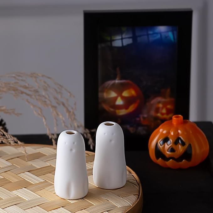 MOUGIGI Set of 5 Cute Ghost Mini Bud Vases for Halloween Decor - Handmade Miniature Ceramic Vases for Small Flowers, Single Stem Flowers - Unique Home Decor, Wedding Party Favor, Birthday Gift
