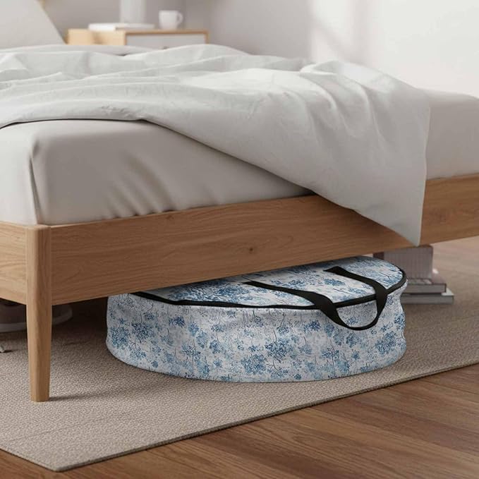 Storage Bag Maple Tree Pine Round Storage Totes Bins Closet Organizers with Zippers & Handle Watercolor Plants Blue Clothes Storage Container for Bedroom Dorm Space Saving Packing Supplies Moving Bags