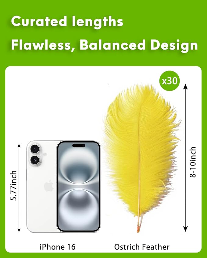 30pcs Yellow Ostrich Feathers Natural Bulk 8-10in（20-25cm） Vase Craft Wedding Home Party Centerpieces Christmas Day Decoration