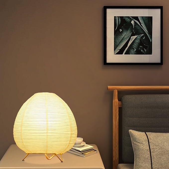 Small Table Lamp, Cute Paper Lamp, Ambient Lighting Lamp, Cozy Bedside Lamp, Minimalist Warm Glow Light for Bedroom Living Room Kids Room Dorm (White, 8inch)