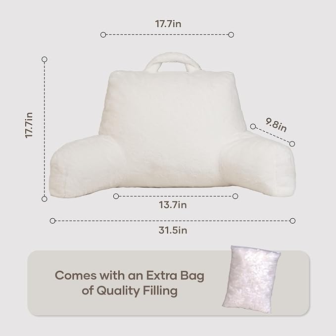 NOONTIDE Reading Pillow for Sitting up in Bed and Couch,Large Back Pillow for Adult & Teens with Soft Adjustable Neck Roll Backrest Pillow,Washable Cover,Watching TV/Gaming/Relaxing(FurryWhite)