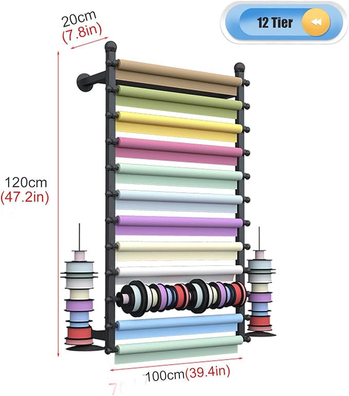Wall Wrapping Paper Ribbon Organizers and Storage for Gift Shop/Flower Store, Iron Finish Commercial Multi-Purpose Stand, 120cm/47.2inch Tall,Gold 100cm/39.4in Wide