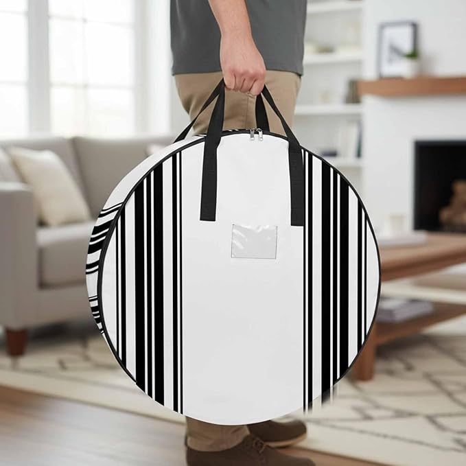 Storage Bag Black Stripes Round Storage Totes Bins Closet Organizers with Zippers & Handle Simple Style Clothes Storage Container for Bedroom Dorm Space Saving Packing Supplies Moving Bags