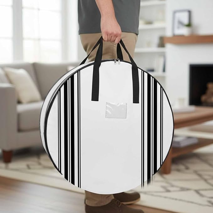 Storage Bag Black White Striped Round Storage Totes Bins Closet Organizers with Zippers & Handle Farmhouse Striped Clothes Storage Container for Bedroom Dorm Space Saving Packing Supplies Moving Bags