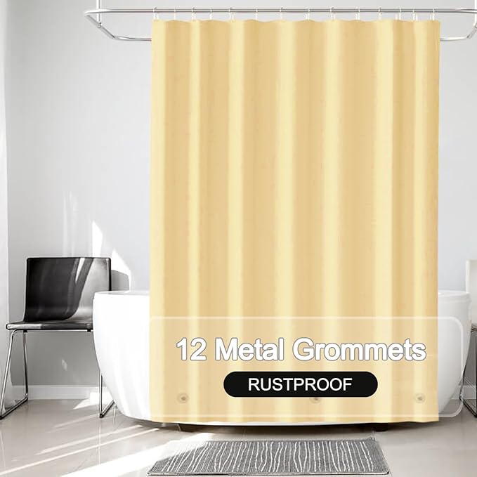 TIKABC Beige Shower Curtain Liner, 4G PEVA Shower Liner, Plastic Peva Waterproof Shower Curtains, 72x72 inch with Grommet Holes 3 Magnetic Weights