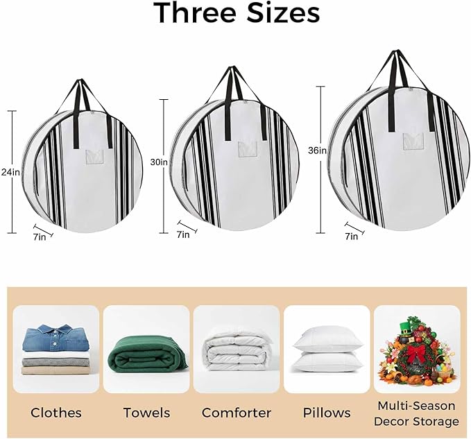Storage Bag Black White Striped Round Storage Totes Bins Closet Organizers with Zippers & Handle Farmhouse Striped Clothes Storage Container for Bedroom Dorm Space Saving Packing Supplies Moving Bags