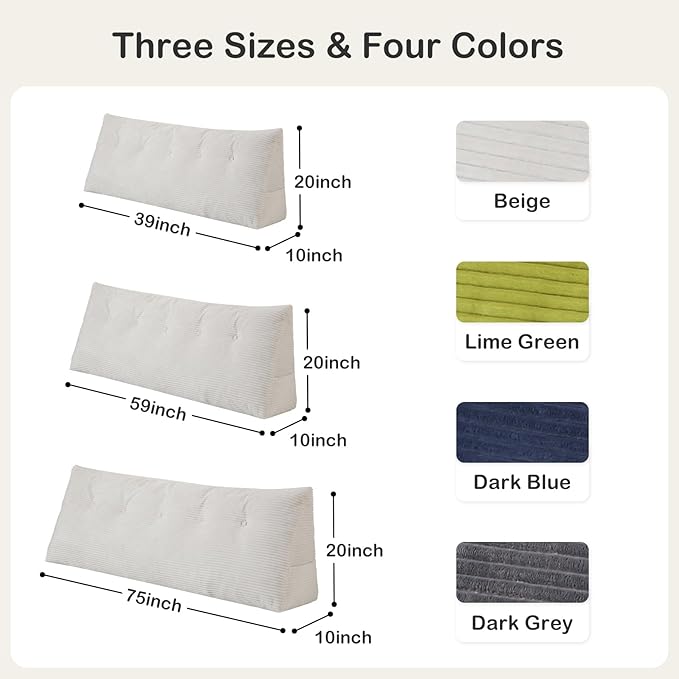 Headboard Pillow King, Wedge Headboard Pillow for Bed Sofa, Triangular Backrest Pillow with Removable Cover for Reading, Working, Sitting, Beige