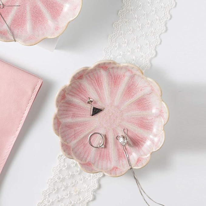 Mecaikru jewelry dish, flower shape ring dish, pink earring tray, cute jewelry holder, key bowl, flower pink