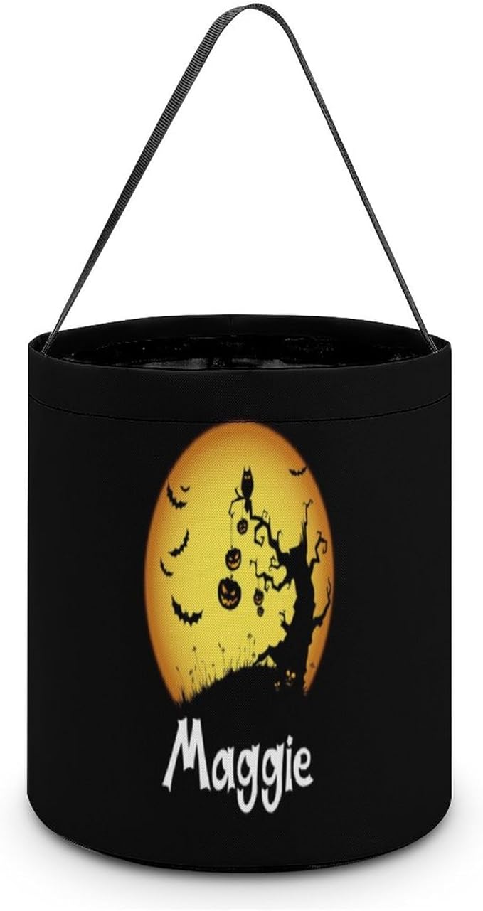 Personalized Halloween Trick or Treat Candy Bag with Name Custom Text Party Tote Bucket Halloween Candy Basket Gift (Bag-9)