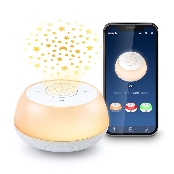 VTech BC8213 V-Hush Junior Sleep Training Soother with 40 Stories, Songs & Sounds - Record Your Own Voice, Portable Bluetooth Speaker, Multi-Color Night Light & Ceiling Projector