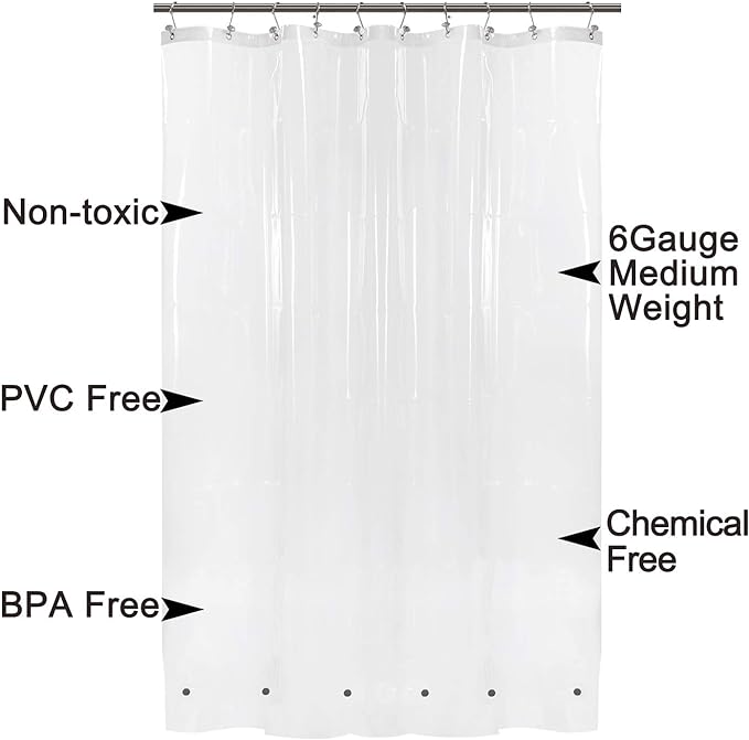 Barossa Design 60 x 72 Inches Shower Curtain Liner with 6 Weighted Magnets, Heavy Duty PEVA, 10 Grommet Holes, Waterproof, PVC Free, Clear, 60x72