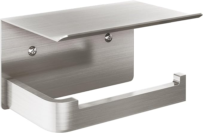 Gypie Toilet Paper Holder with Phone Shelf, Brushed Nickel Toilet Paper Holder Wall Mount, Rustproof Stainless Steel Bathroom Storage