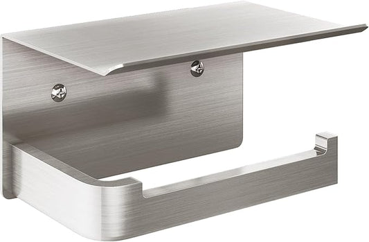 Gypie Toilet Paper Holder with Phone Shelf, Brushed Nickel Toilet Paper Holder Wall Mount, Rustproof Stainless Steel Bathroom Storage