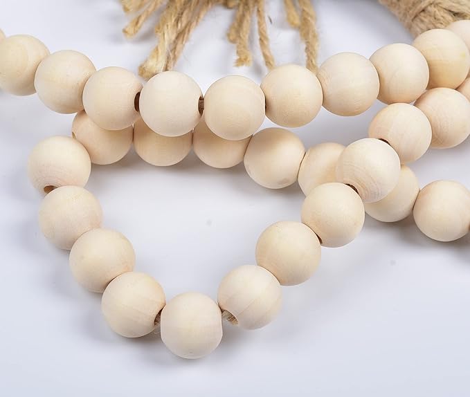 LSKYTOP 60 Inches Wood Bead Garland,Wooden Beads with Tassel,Farmhouse Beads Rustic Prayer Beads Boho Beads for Farmhouse Tiered Tray Coffee Table Mantel Decor (2 Pack)