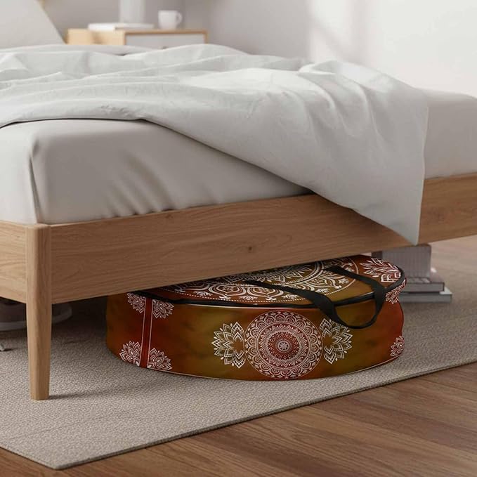 Storage Bag Orange Boho Round Storage Totes Bins Closet Organizers with Zippers & Handle Gorgeous Bohemian Flower Clothes Storage Container for Bedroom Dorm Space Saving Packing Supplies Moving Bags