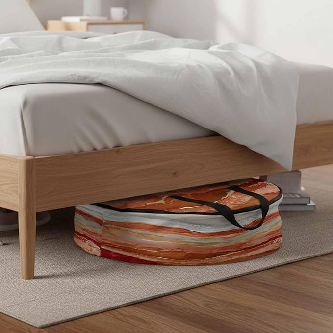 Abstract Orange Round Storage Bag 36 Inch, Gradient Beach Ocean Wave Oil Painting Clothes Storage Container with Handles Heavy Duty Organizer for Comforter, Bedding & Holiday Wreaths