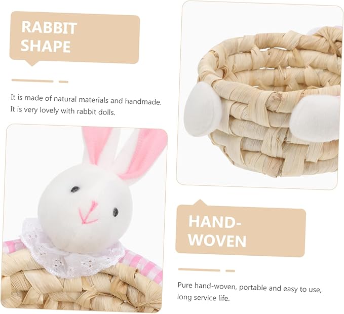 PRETYZOOM Easter Bunny Storage Basket Adorable Straw Woven Basket for Home Decor Random Color for Living Room Boys and Girls Room Garden and Easter Celebrations