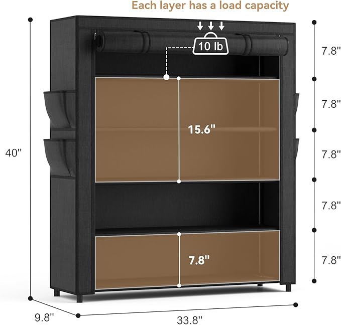 VILICK Shoe Rack with Cover, 5 Tier Shoe Organizer Storage for 20-24 Pair Shoes and Boots Large Shoe Storage Shelf Space Saving Vertical Shoe Rack for Closet, Front Door Entrance, Dorm, Garage