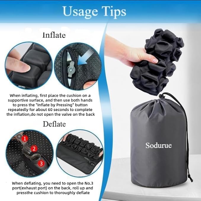 Sodurue Travel Cushion Airplane Seat,Airplane Seat Cushion for Long Flights,Press Type Air Inflatable Wheelchair Seat Cushion,49 Airbags,for Car,Office,Stadium,Ergonomic Comfort Support,Heavy Duty