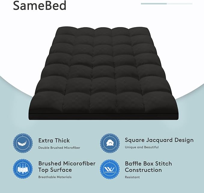SameBed Mattress Topper King,Extra Thick Mattress Pad Cover for Back Pain,Cooling Mattress Protector with 8-21 Inch Deep Pocket,Overfilled Down Alternative Filling,Black