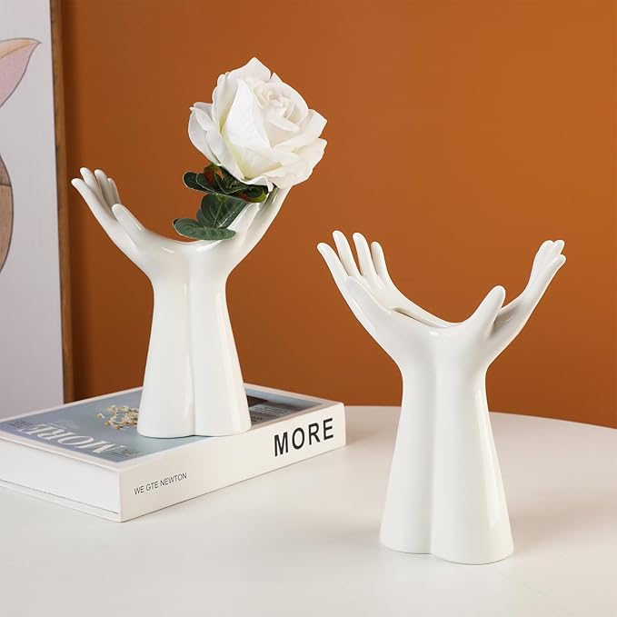 White Ceramic Hand Vase, Arm Bud Flower Vase Cute Unique Boho Minimalism Female Form Body Aesthetic Decorative Modern Nordic Style for Home Living Room Office Decor (Medium)
