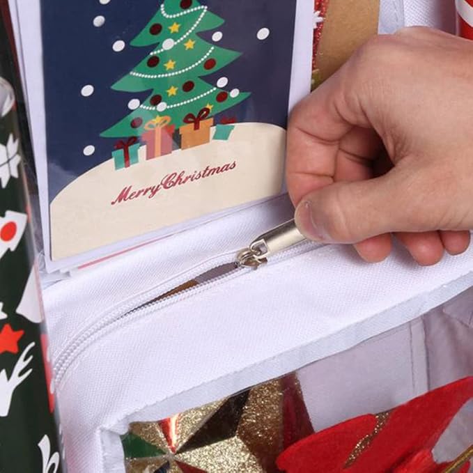 Christmas Wrapping Paper Organizer 37.40x5.51 Inch, Large Capacity Wall Hanging, Double Sided Clear with 10 Pockets, Wrapping Paper Organizer