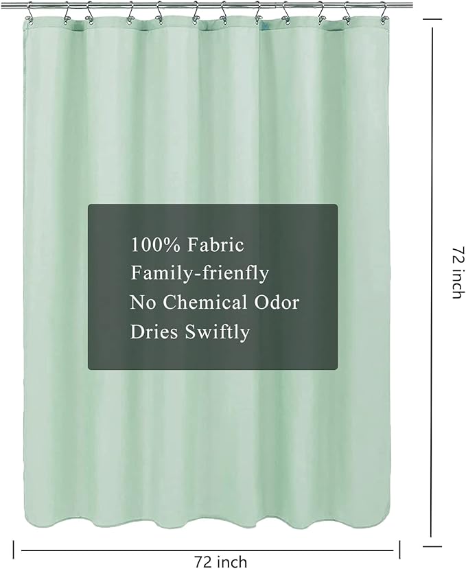 LLSCL Apple Green Fabric Shower Curtain Liner with Magnets, Waterproof Hotel Quality, 72 x 72 Machine Washable