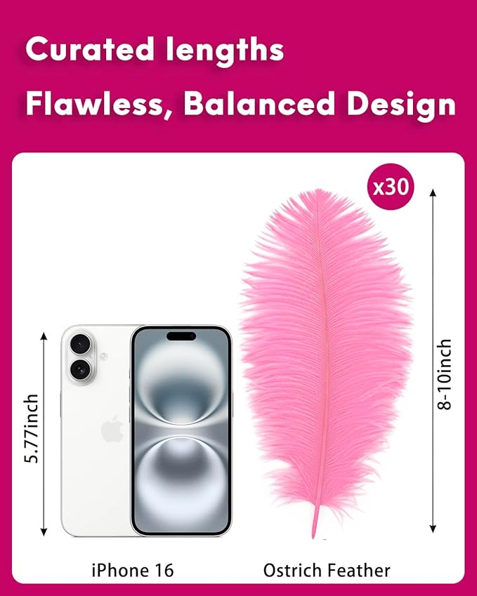 30pcs Pink Ostrich Feathers Natural Bulk 8-10inch(20-25cm) Vase Craft Wedding Home Party Centerpieces Christmas Day Decoration