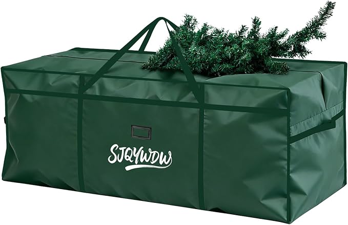 Christmas Tree Storage Bag, 9 Ft Christmas Tree Bag, Reusable Heavy Duty 600D Oxford Cloth, Built-in Double Mesh Bags, Double Zippers for Large Artificial Christmas Tree(65×18×27in, Green)