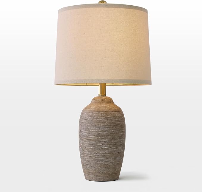 USumkky 24.5" Handcrafted Ceramic Table Lamp with 5FT Cord, Single Farmhouse Vintage Rustic Bedside Lighting for Living Room Bedroom Entryway Linen Shade Nightstand End Table Decor (Bulb Not Included)
