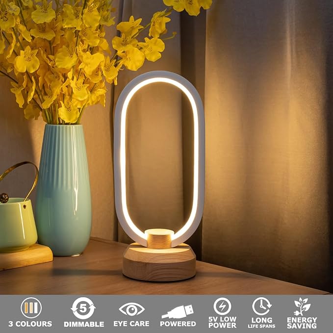 Bedside Table Lamps Bedroom Modern LED Oval Slim Nightstand Lamp,27cm Small Table Light,Warm White 3 Color temperatures,Dimmable Lights with Cable,for Home Adult Kids Living Room Lounge Deco