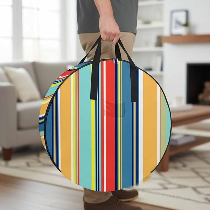 Storage Bag Colorful Stripes Round Storage Totes Bins Closet Organizers with Zippers & Handle Boho Style Lines Striped Clothes Storage Container for Bedroom Dorm Space Saving Packing Supplies Bags
