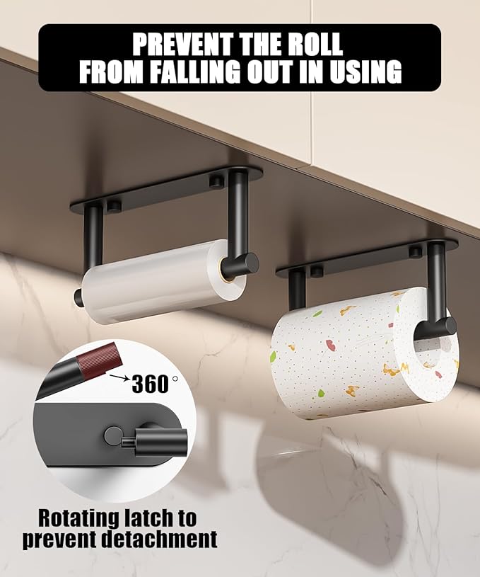 Black Toilet Paper Holder - Bathroom Toilet Paper Holder Adhesive or Screw Wall Mounted Swivel Snap Lock Design Fits Anywhere Stainless Steel Bathroom Tissue Roll Holder