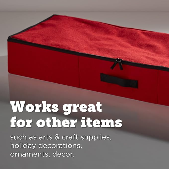 storageLAB Wrapping Paper Storage Container with Standalone Ribbon & Accessories Storage Box, Under Bed Gift Wrap and Bag Organizer, Fits 40-Inch Long Rolls (Red)
