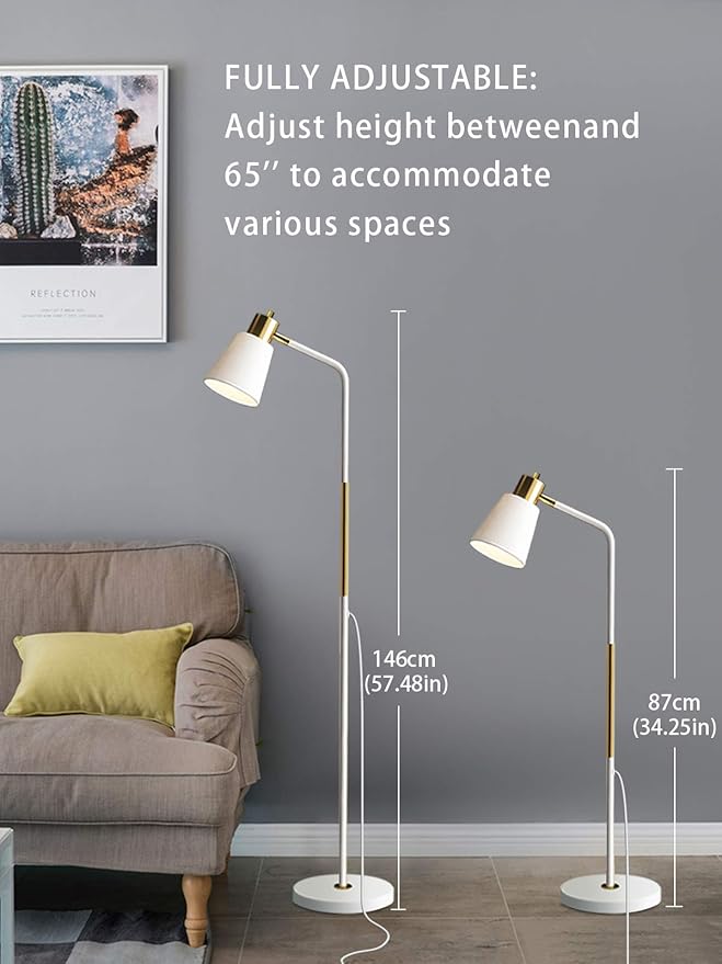 LALISU Floor Lamp, Industrial Floor Lamps for Living Rooms Rustic Farmhouse Reading Standing Floor Lamp Adjustable Metal Heads Indoor Task Lighting for Living Room Bedroom Office Home Décor (White)