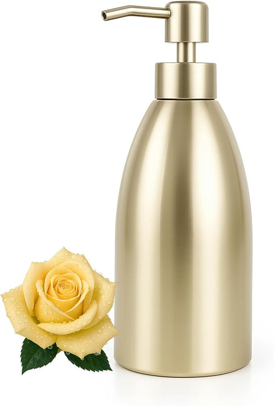 304 Stainless Steel Soap Dispenser 16oz Rust-Proof Liquid Soap Pump Bottle for Kitchen or Bathroom Countertop Hand Dish Lotion Leak-Proof (Champagne Gold)