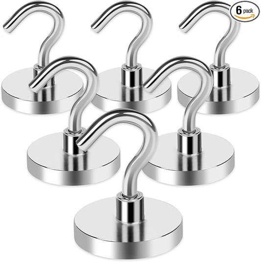 LOVIMAG Magnetic Hooks Havy Duty, 85LBS Strong Magnetic Hooks for Refrigerator, Neodymium Magnet Hooks for Hainging,Magnetic Hanger for Wall, Locker, Cruise Cabins, Grill, Metal Door- 6 Pack