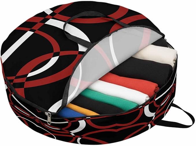 Storage Bag Red Black Geometric Circle Round Storage Totes Bins Closet Organizers with Zippers & Handle Modern Abstract Lines Clothes Storage Container for Bedroom Dorm Space Saving Packing Supplies