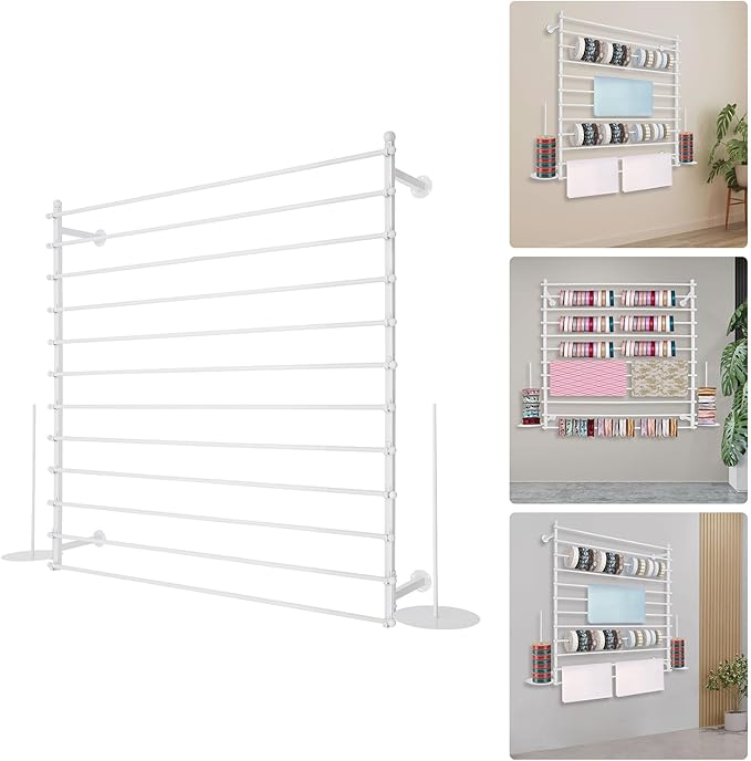 12-Layer Ribbon Holder Organizer Rack Wall Mounted Wrapping Paper Storage Rack Ribbon Dispenser Holder Wrapping Station Display Racks for Craft Room Florist Cake Shop(White)