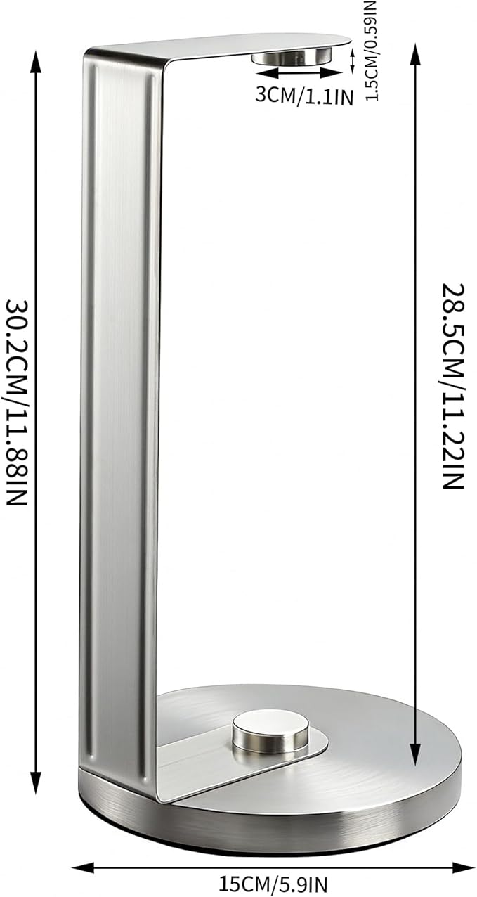 ZUNTO Silver Paper Towel Holder for Countertop, Freestanding Kitchen Paper Towel Organizer, One-Hand Tear Paper Towel Rack, Heavy Duty and Non-Slip