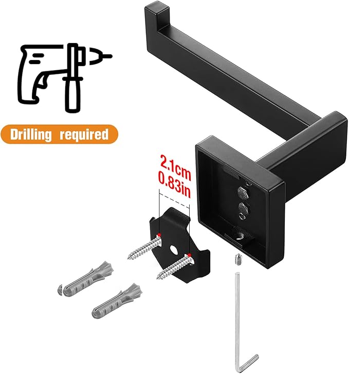 HITSLAM Matte Black Square Toilet Paper Holder Premium 304 Stainless Steel Toilet Roll Holder for Bathroom Rustproof Wall-Mounted 2 Pack
