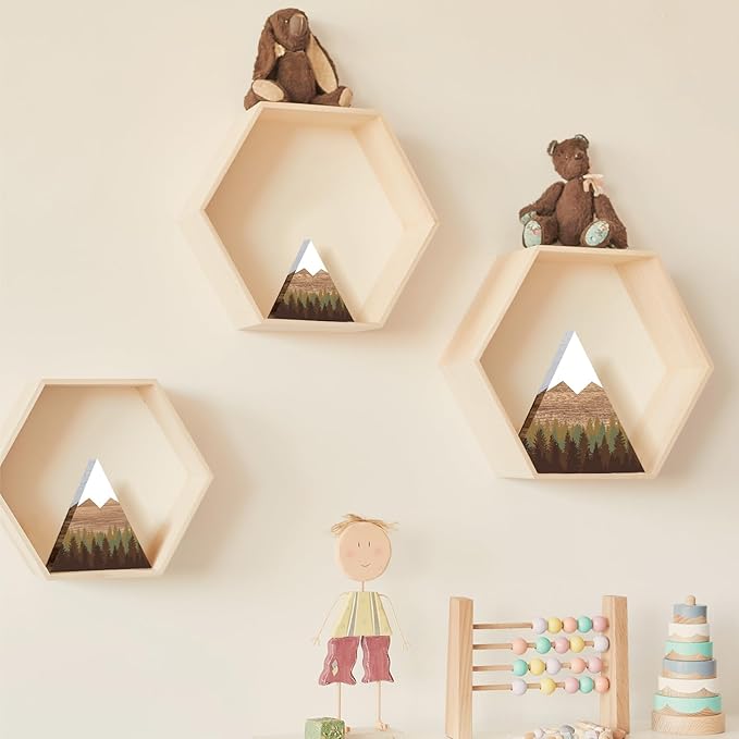 Maitys 3 Pcs 3 Size Mountain Shelf Decor Mountain Wooden Sign Farmhouse Wood Forest Sign Woodland Nursery Decor Travel Adventure Table Centerpiece for Home Farmhouse (Brownish)
