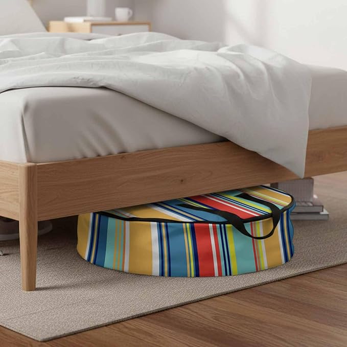 Storage Bag Colorful Stripes Round Storage Totes Bins Closet Organizers with Zippers & Handle Boho Style Lines Striped Clothes Storage Container for Bedroom Dorm Space Saving Packing Supplies Bags