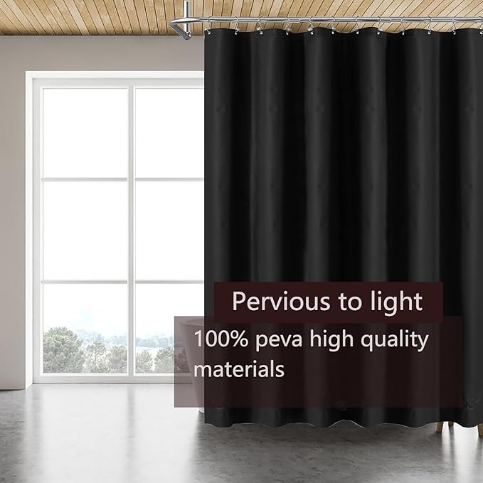 TIKABC Black Shower Curtain Liner, 4G PEVA Shower Liner, Plastic Waterproof Shower Curtains, 72x72 inch with Grommet Holes 3 Magnetic Weights(Black)